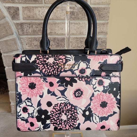 *NWOT* Kate Spade Pink and Black Staci Dahlia Floral Satchel - Picture 5 of 15